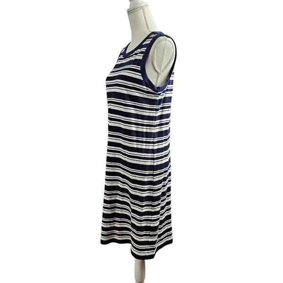 Talbots Knit Double Breast Ivory & Navy Blazer Stripe Cotton Midi Dress Set - Picture 10 of 12